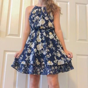 Francesca’s navy blue halter dress